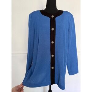 Vintage‎ Leslie Fay Dressy Knit Cardigan Top Button Front Career Blue XL